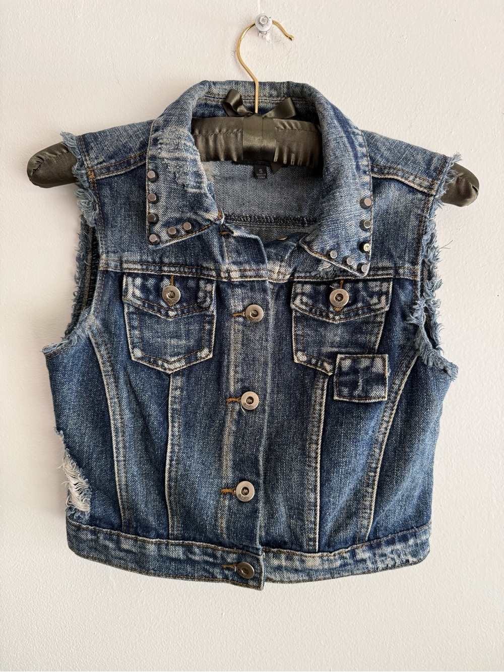 ChiQle Denim Architect Studded Cropped Vest Y2K Grunge Distressed S Juniors